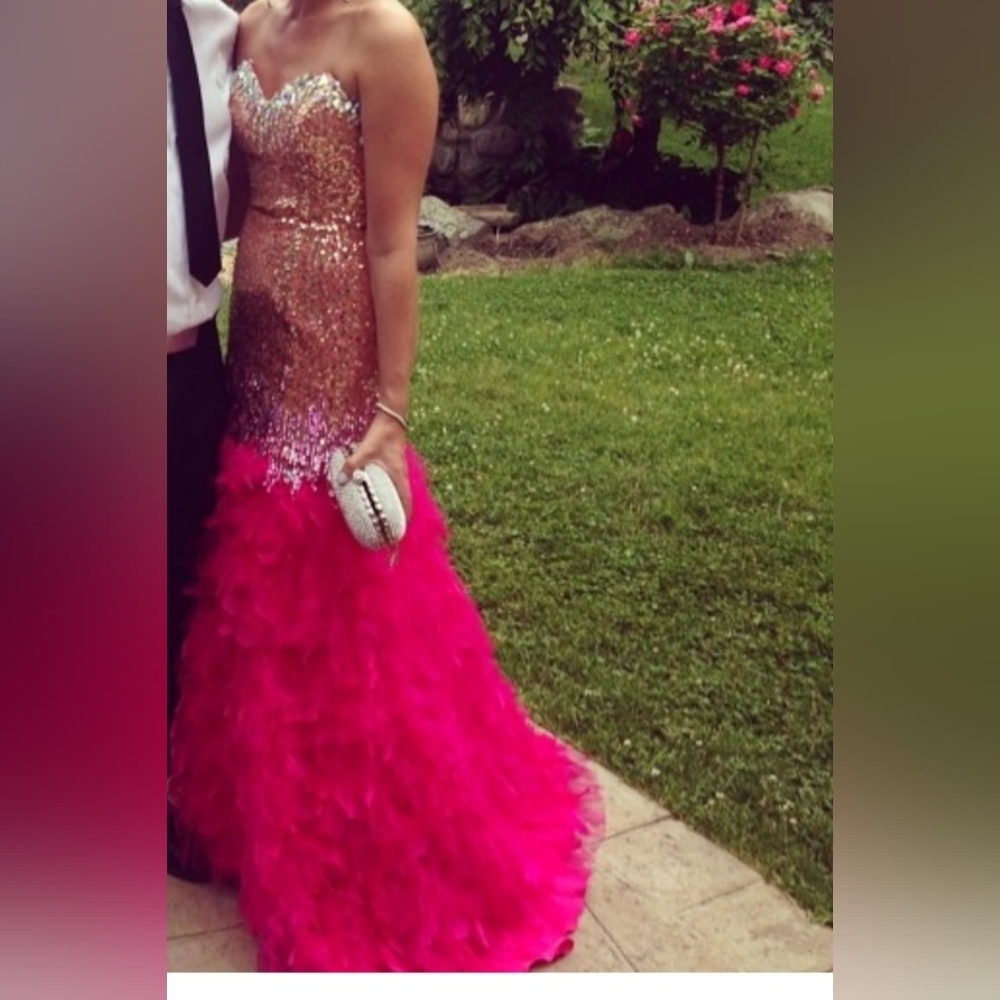 Mac Duggal Strapless Pink and Gold Dress Size 2